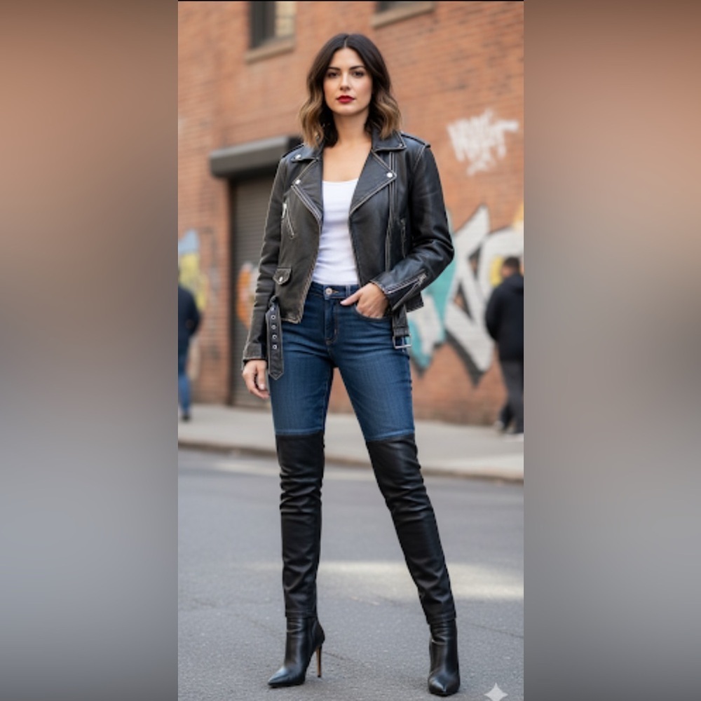 R13 Italian Denim Knee Chaps Leather Jean‎s.